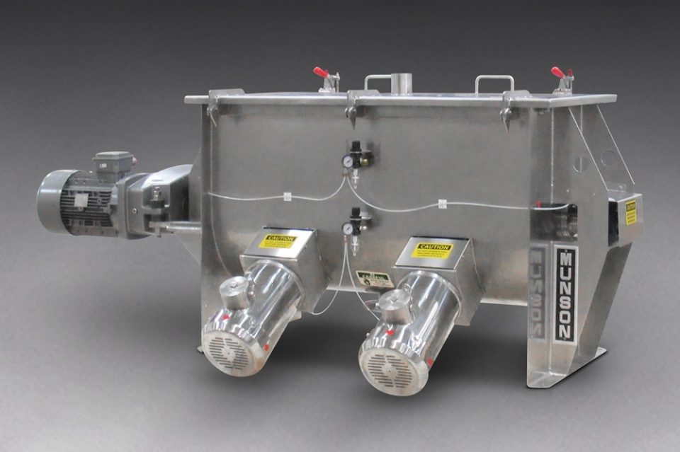 Sanitary paddle blender imparts shear