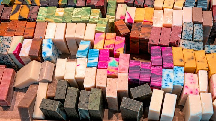 aa range of different coloured soap bars